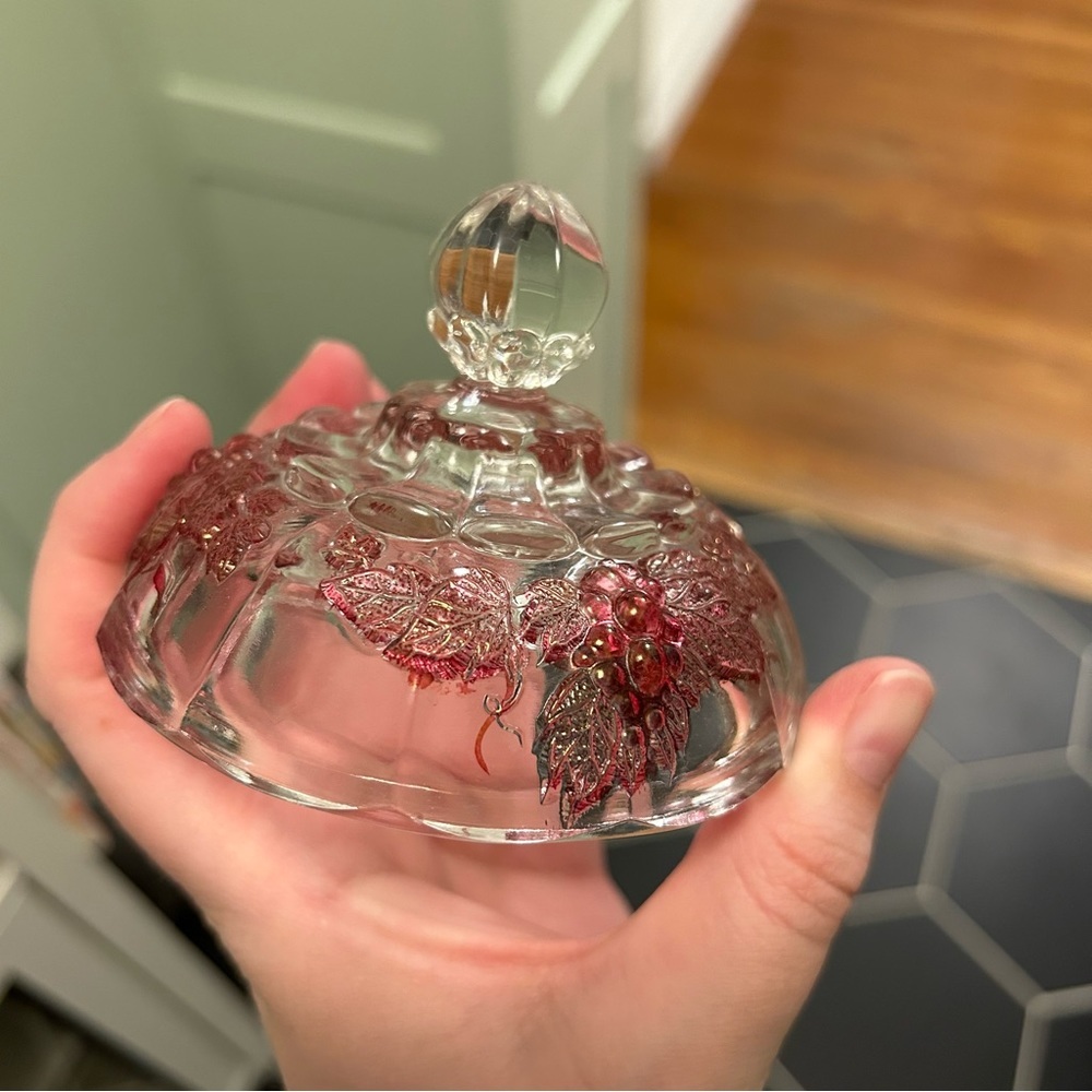 Vintage Westmoreland Glass Candy Dish Red Flash Grapes pink purple - Picture 3 of 7